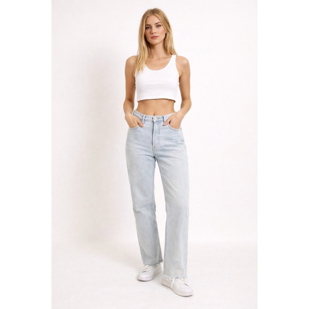 GAP Straight High Rise Jean Light Wash Distressed Frayed Scandi Women 31/12T Y2K